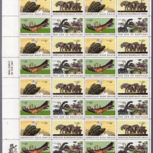 Scott #1390a (1387) Elephants Eagles Reptiles Sheet of 24 Stamps MNH P#31728 UL