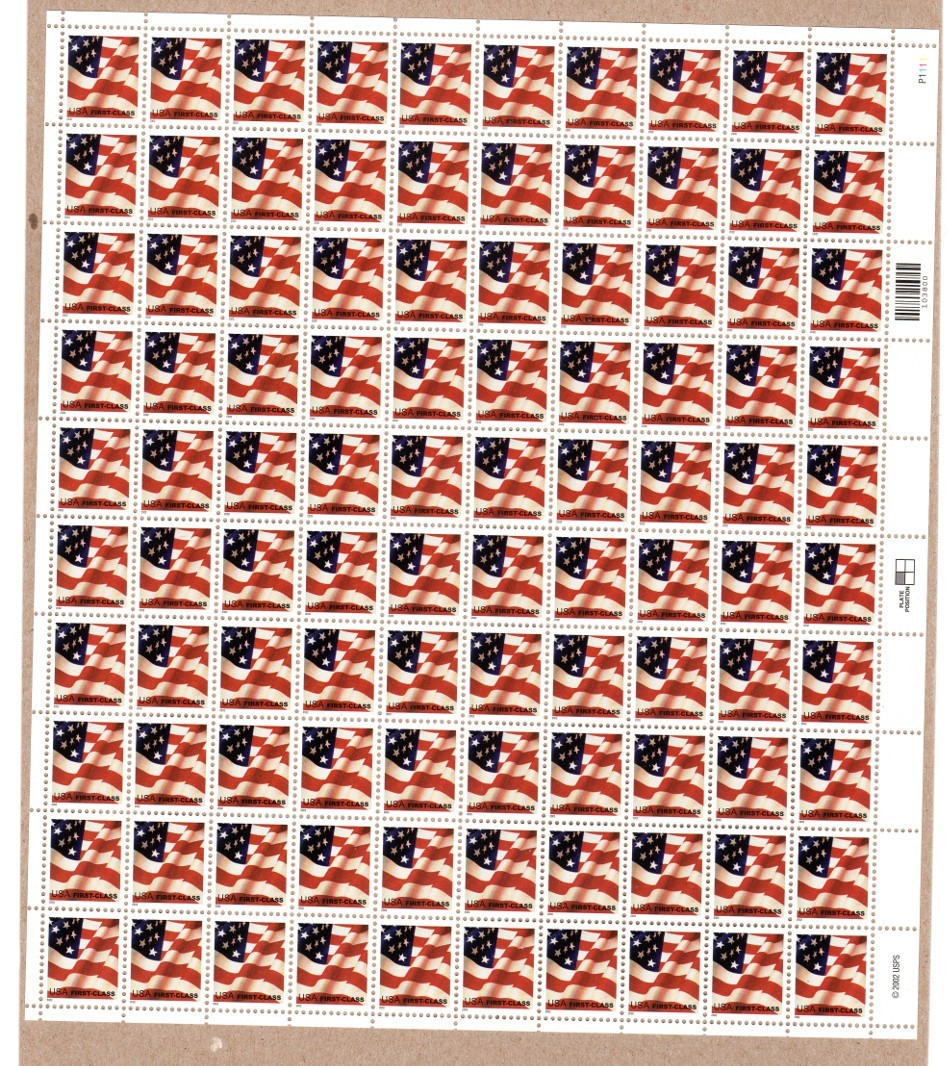 Scott #3620 Flag Sheet of 100 Stamps - MNH XF w/Plate Position LL