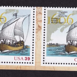 Scott #4074 & 2156 Samuel de Champlain USA & Canada Gutter Cut Single Stamps MNH