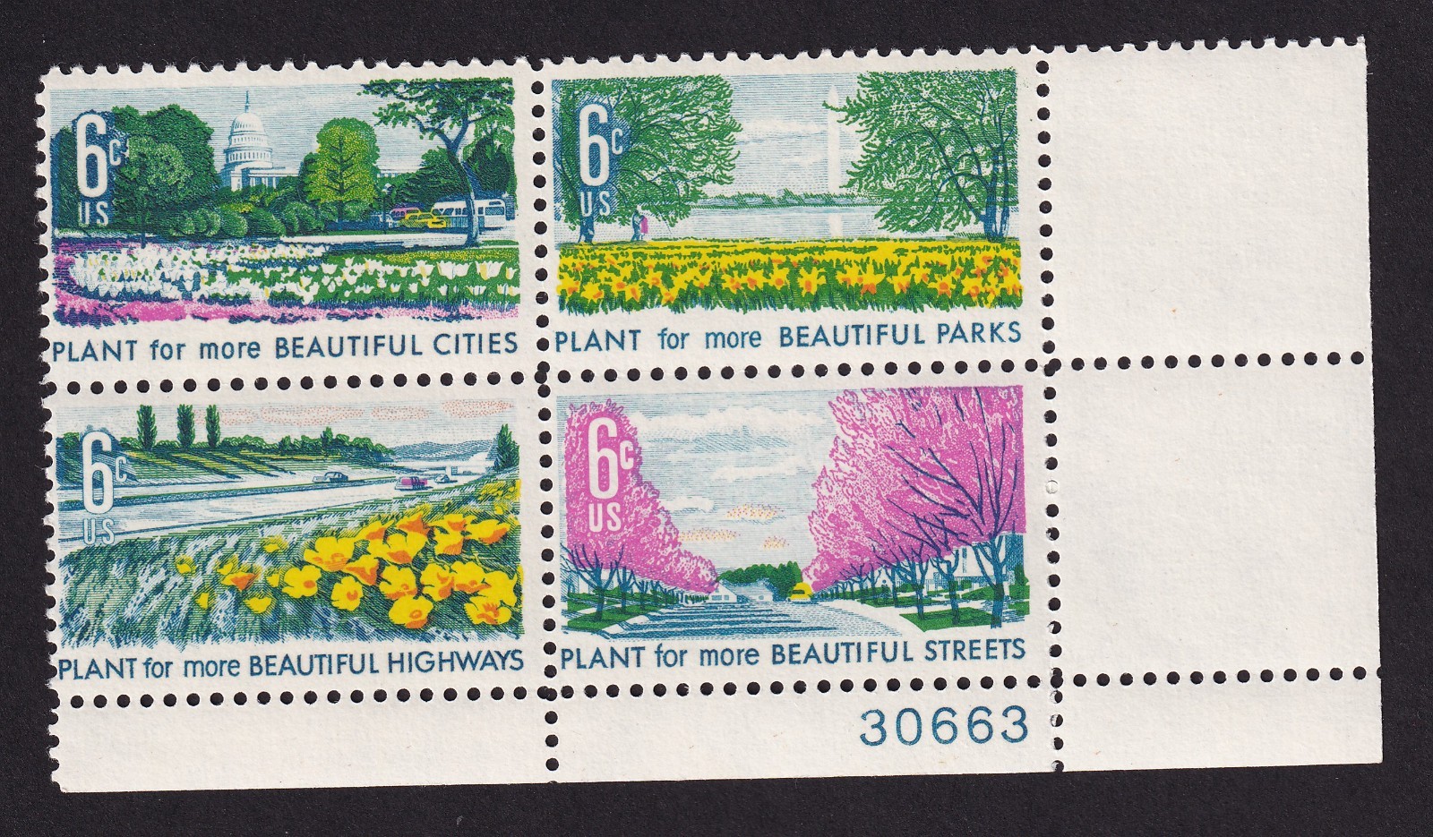 Scott #1368a (1365-68) Beautification Plate Block of 4 Stamps - MNH LR