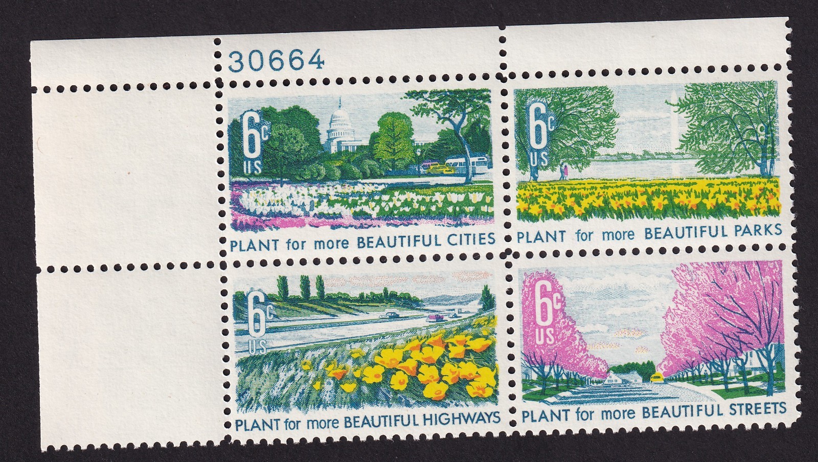 Scott #1368a (1365-68) Beautification Plate Block of 4 Stamps - MNH UL