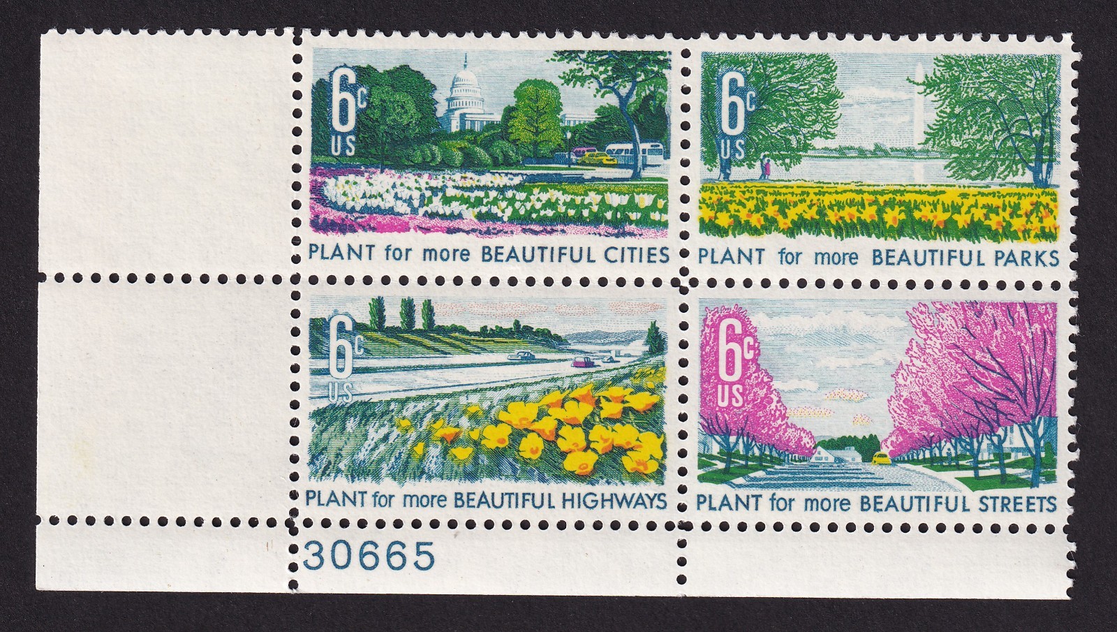 Scott #1368a (1365-68) Beautification Plate Block of 4 Stamps - MNH LL