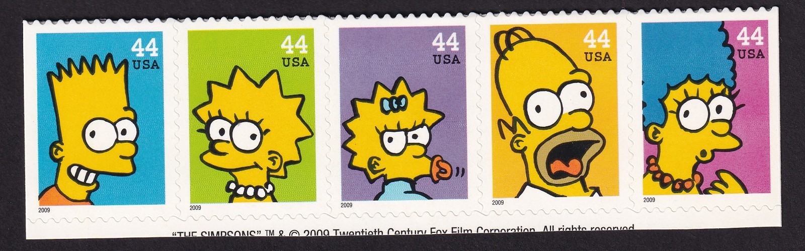 Scott #4403b (4399) 44¢ Simpsons Booklet Strip of 5 Stamps - MNH Bart 1st