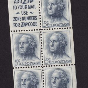 Scott #1213c George Washington Booklet Pane of 5 Stamps - MNH Slogan 2