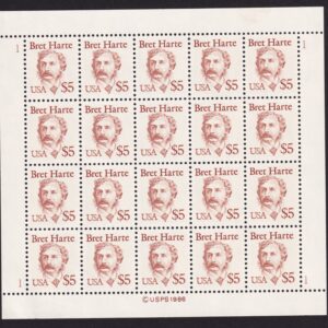Scott #2196 Bret Harte $5 Sheet of 20 Stamps - MNH P#1