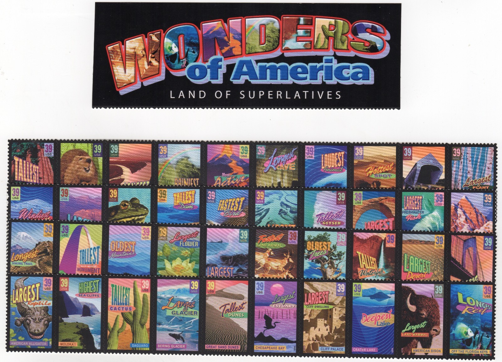 Scott #4072a Wonders of America Sheet of 40 Stamps 4 strips of 10 - MNH w/Title