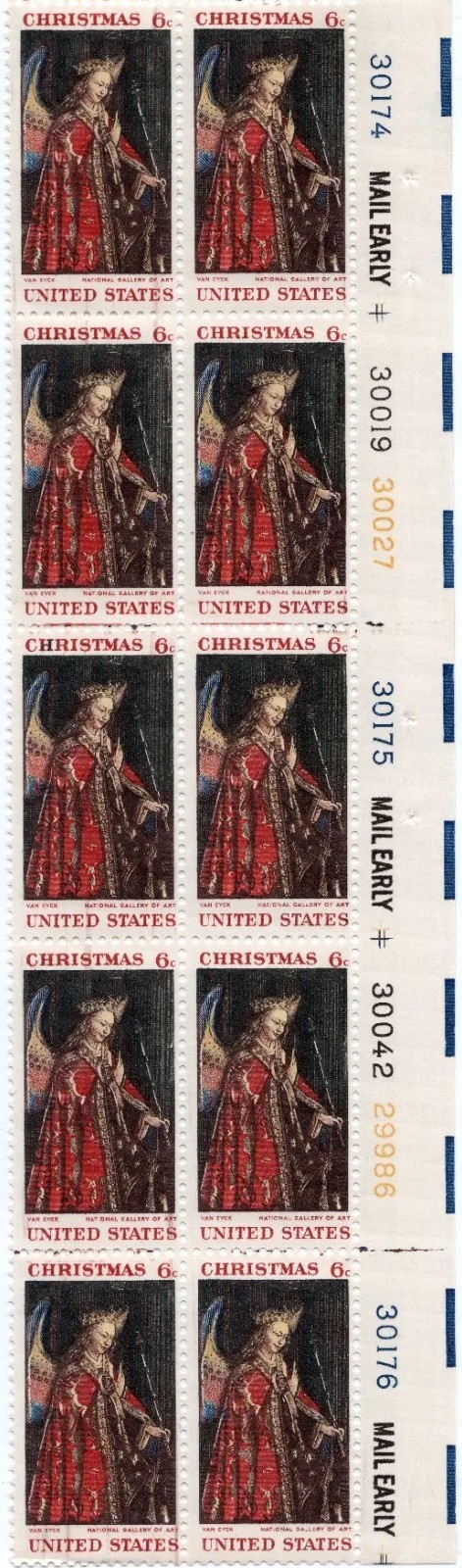 Scott #1363 Angel Gabriel (van Eyck) 6¢ Plate Block of 10 Stamps - MNH 3ME