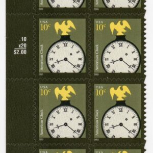 Scott #3757 Classic American Clock Plate Block of 8 Stamps - MNH P#P6666 Left