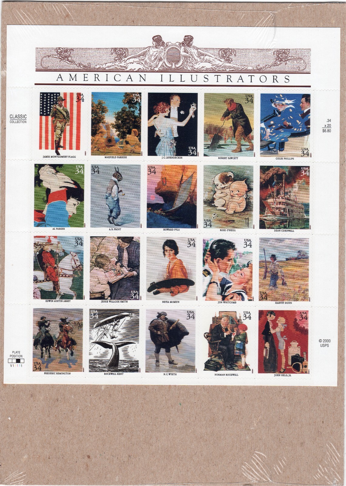 Scott #3502 American Illustrators (Norman Rockwell) Sheet of 20 Stamps Sealed Br