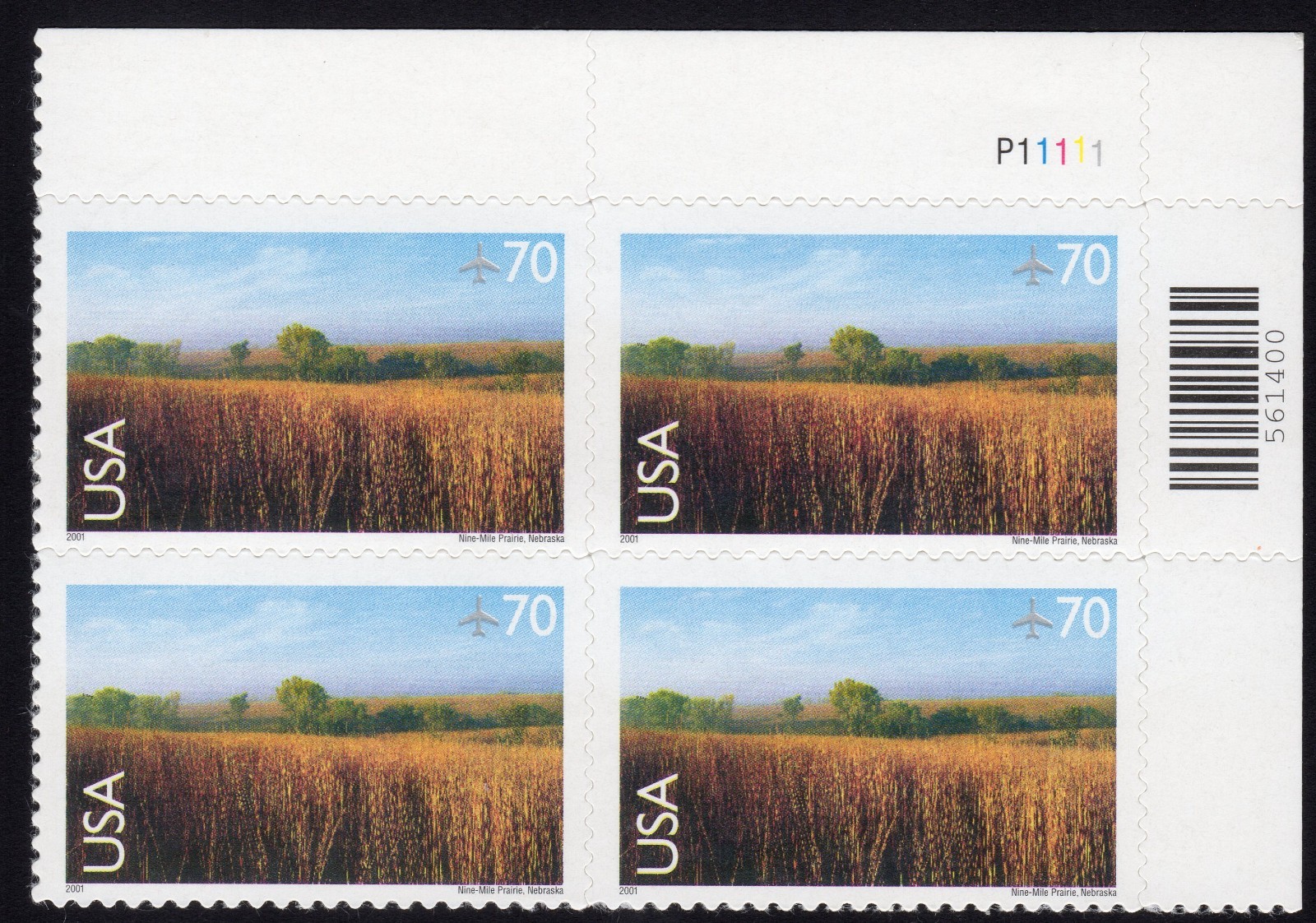 Scott #c136 Nine-Mile Prairie Plate Block of 4 Airmail Stamps - MNH P#11111 UR