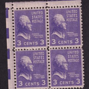 Scott #807 Thomas Jefferson Complete Corner Block of 4 Stamps - MNH