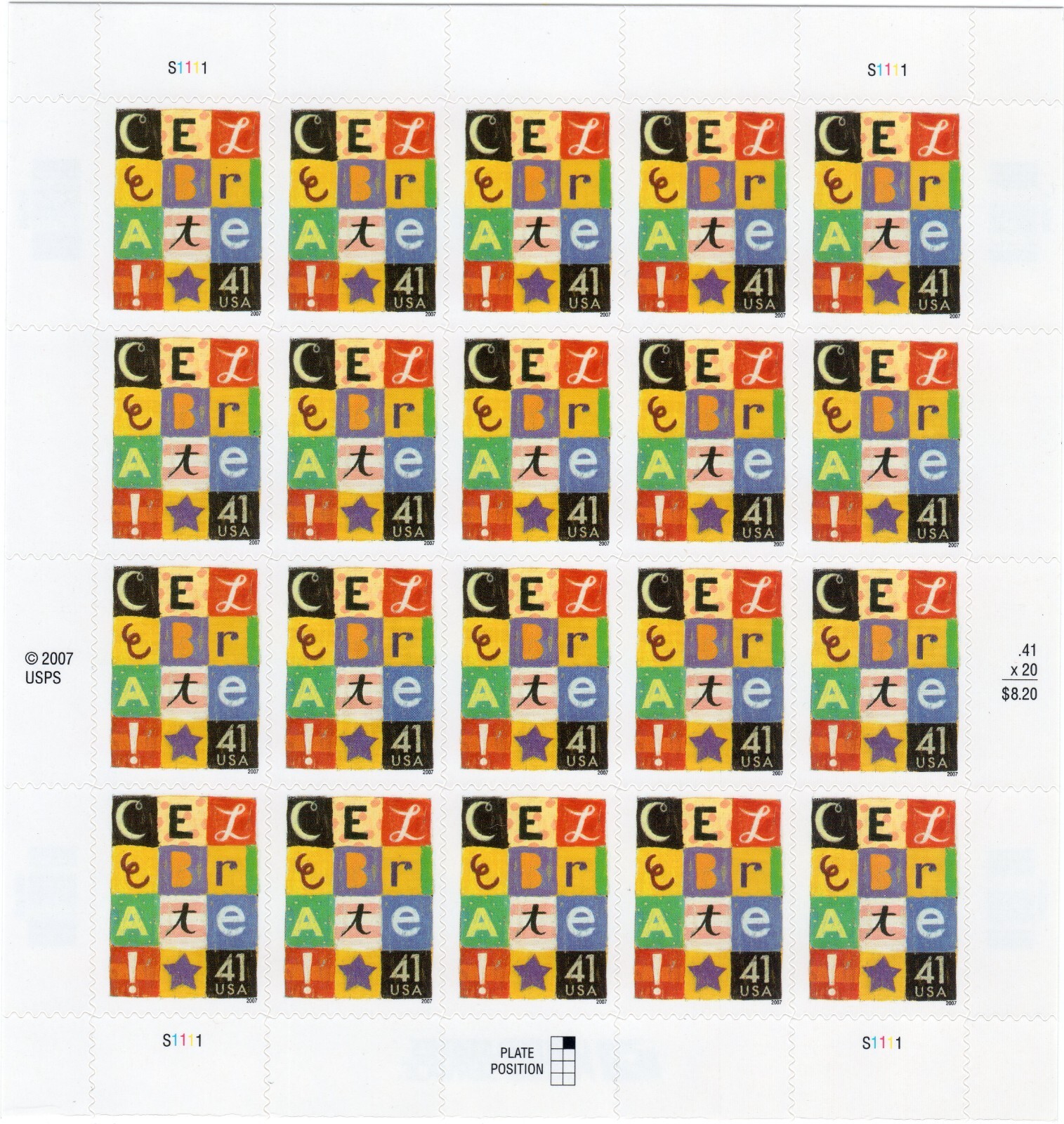 Scott #4196 Celebrate Letters Sheet of 20 Stamps - MNH