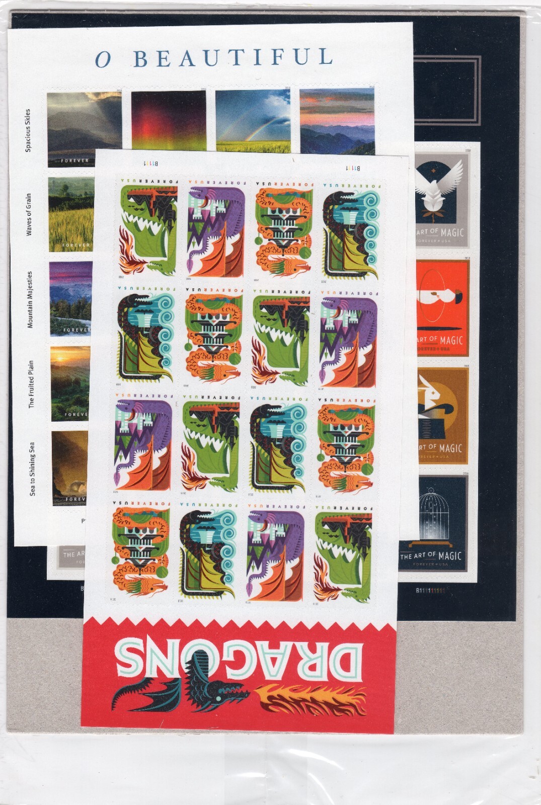 Scott #5298-5305a-5310b O Beautiful - Magic - Dragons Sheets of Stamps - Sealed
