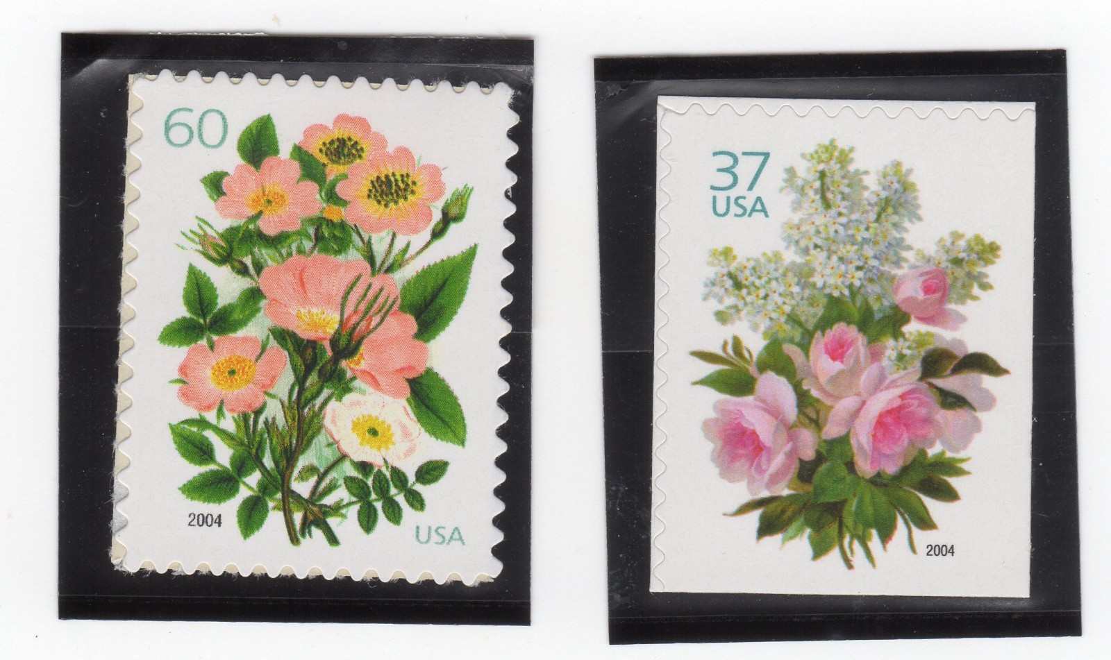 Scott #3836-3837 Garden Bouquet Pink Roses Single Stamps - MNH in mounts