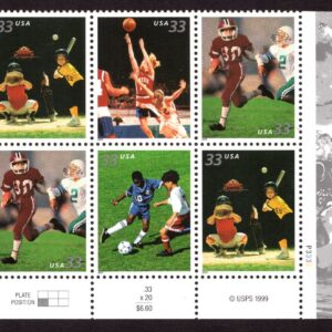 Scott #3402a (3399-3402) Youth Sports Plate Block of 8 Stamps - MNH Bottom