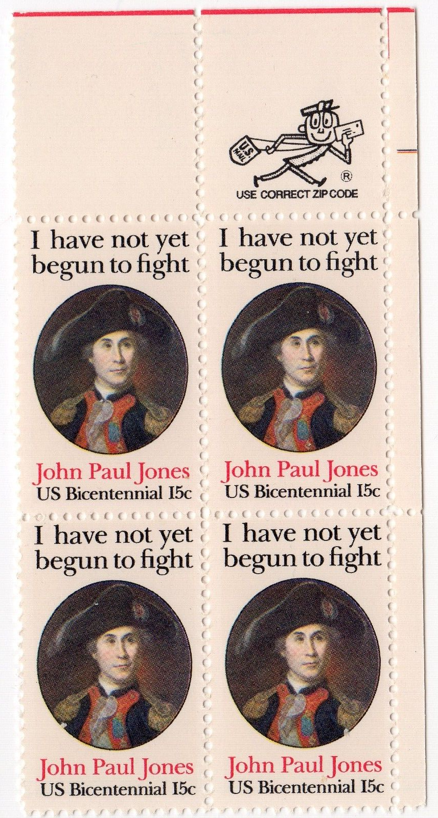 Scott #1789 John Paul Jones (Patriot, UVA) Zip Block of 4 Stamps - MNH