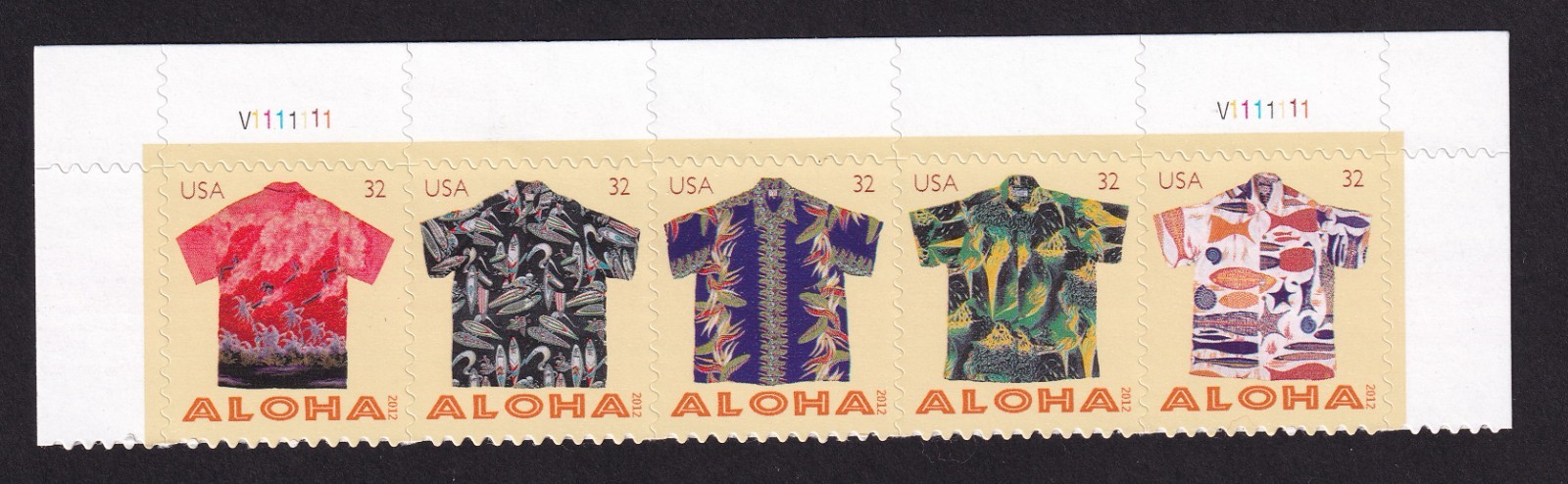 Scott #4596a (4592-96) Aloha Shirts Top Plate Block of 5 Stamps - MNH