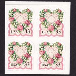 Scott #3274 Victorian Flower Wreath Booklet Block of 4 Stamps - MNH