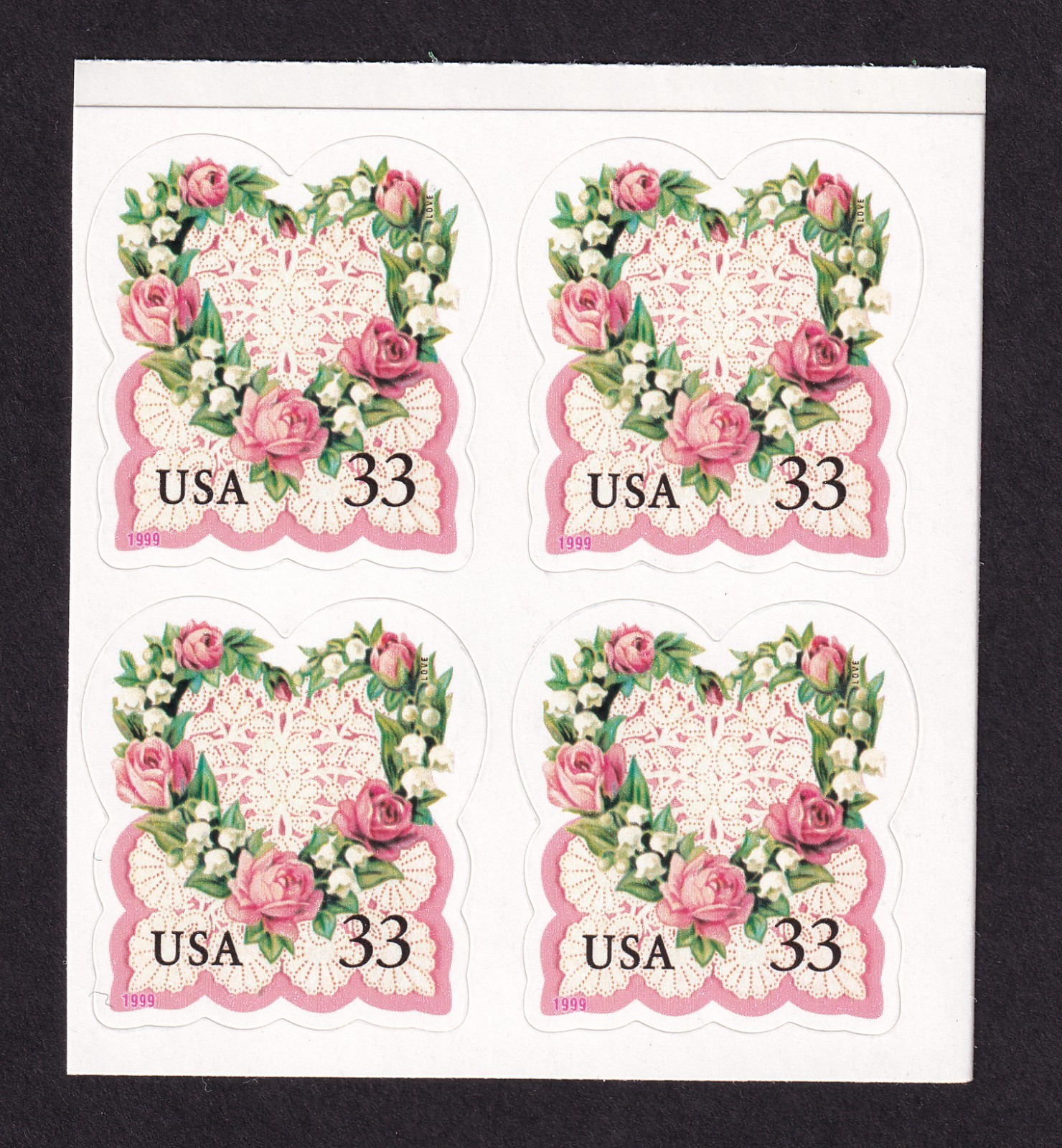 Scott #3274 Victorian Flower Wreath Booklet Block of 4 Stamps - MNH