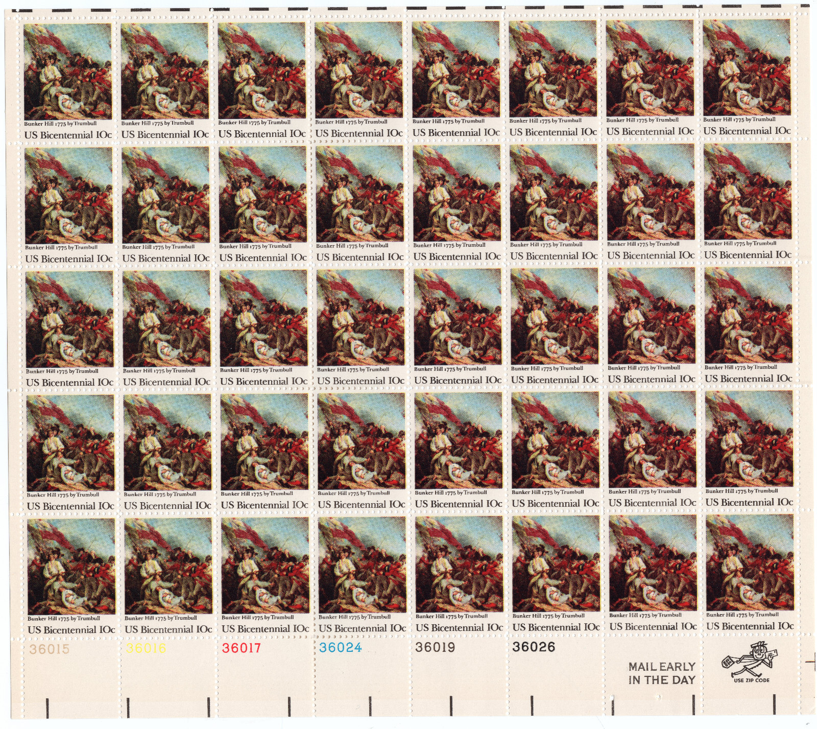 Scott #1564 Battle of Bunker Hill (John Trumbull) Full Sheet of 40 Stamps - MNH