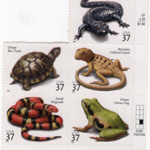Scott #3818a (3514-3518) Reptiles & Amphibians Plate Block of 5 Stamps - MNH