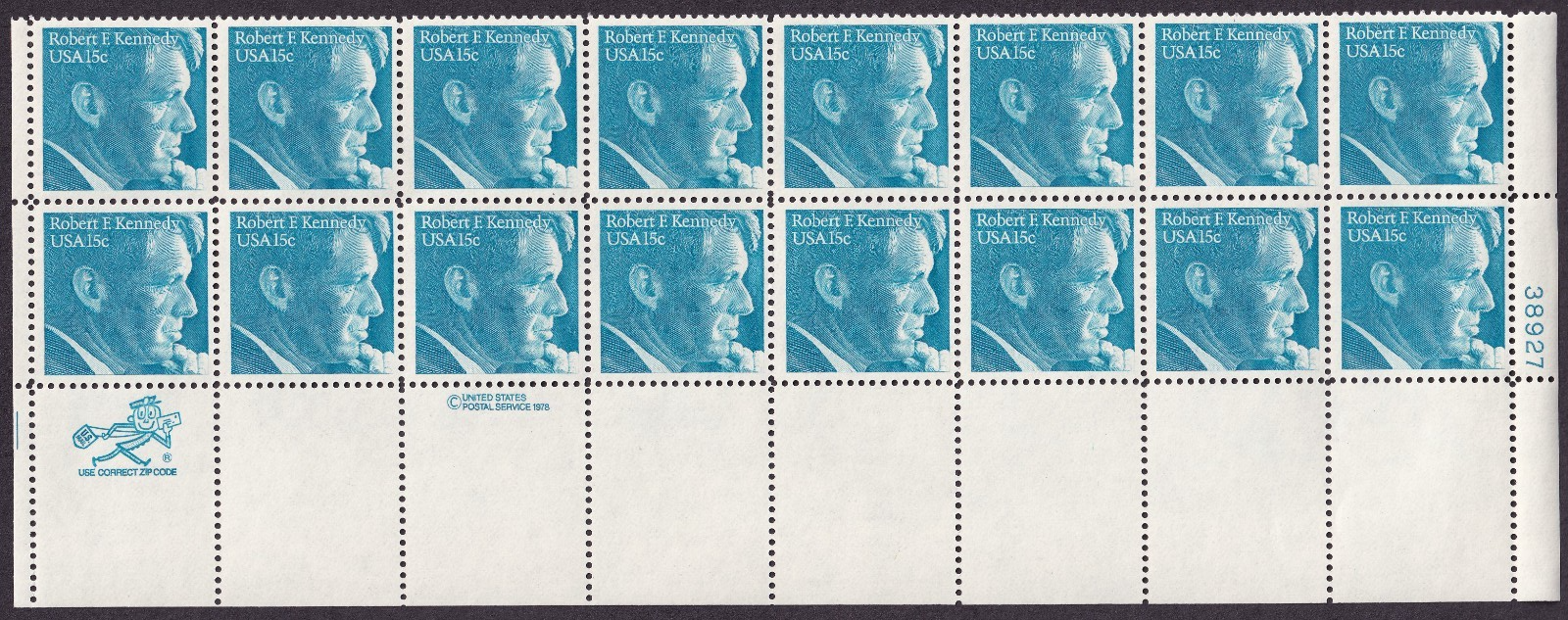 Scott #1770 Robert Kennedy Plate Block of 16 Stamps - MNH