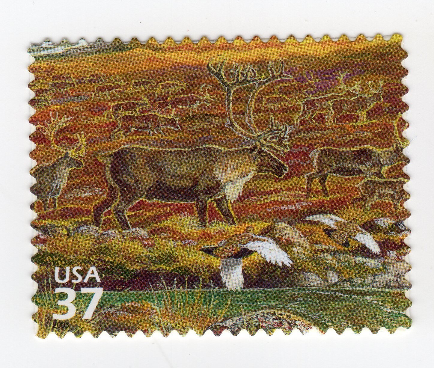 Scott #3802f Arctic Tundra (Nature Series) Caribou Ptarmigan Single Stamp - MNH