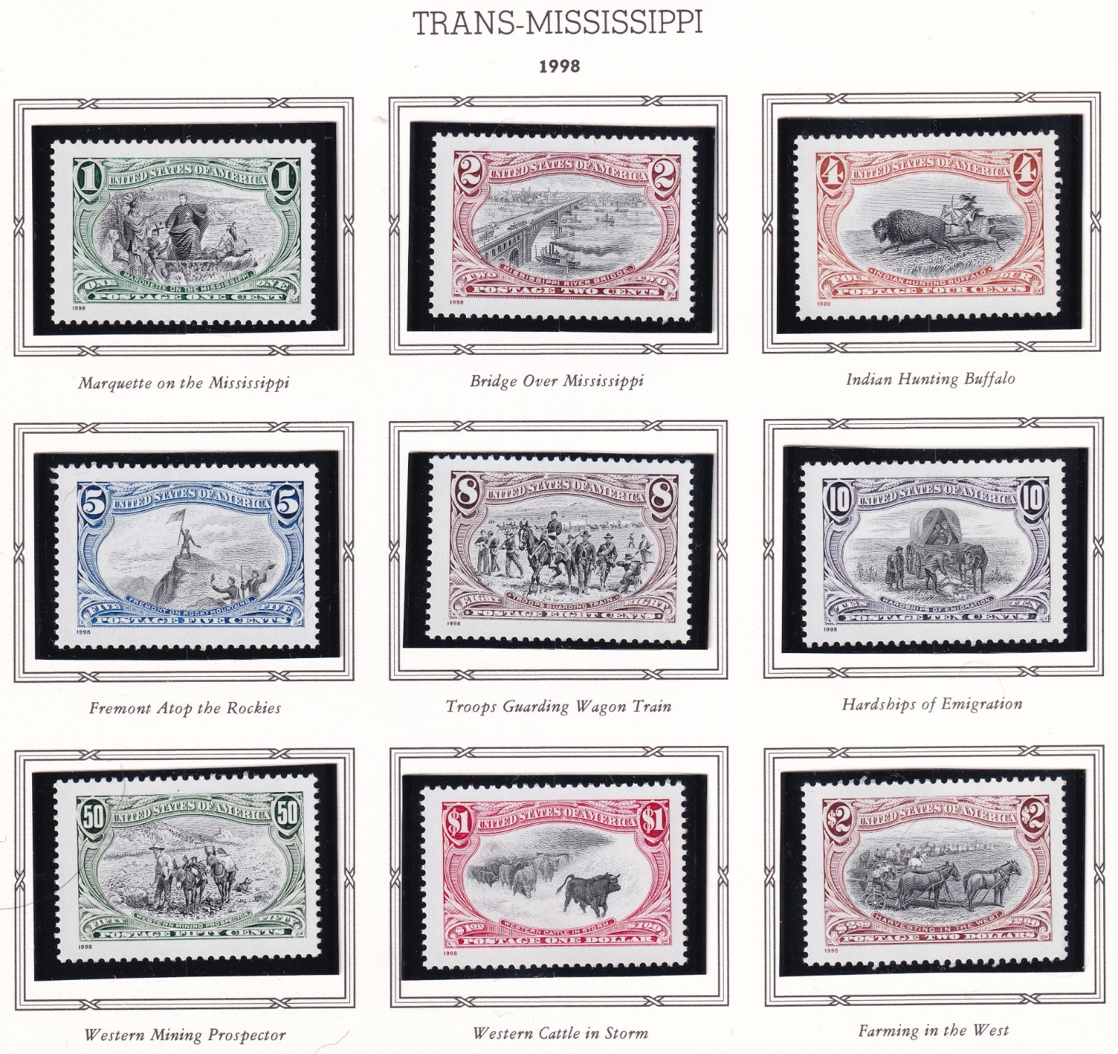 Scott #3209 Trans-Mississippi Set of 9 Single Stamps - White Ace Page