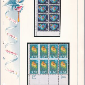 Scott #2535 & 2537 Heart World Parrots Zip Block of 8 Stamps MNH White Ace Page