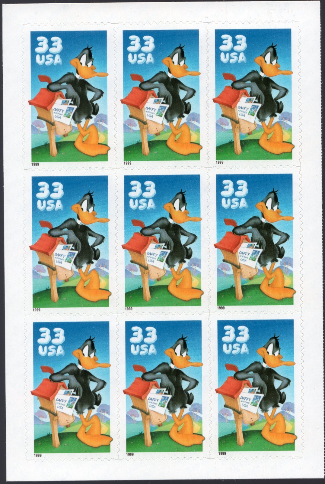 Scott #3306 Daffy Duck Half Sheet of 9 Stamps - MNH