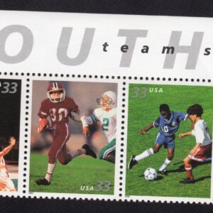 Scott #3402a (3399) Youth Sports Title Plate Strip of 4 Stamps - MNH UL PC#6