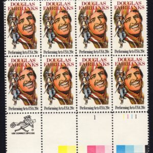 Scott #2088 Douglas Fairbanks Zip Plate Block of 8 Stamps - MNH