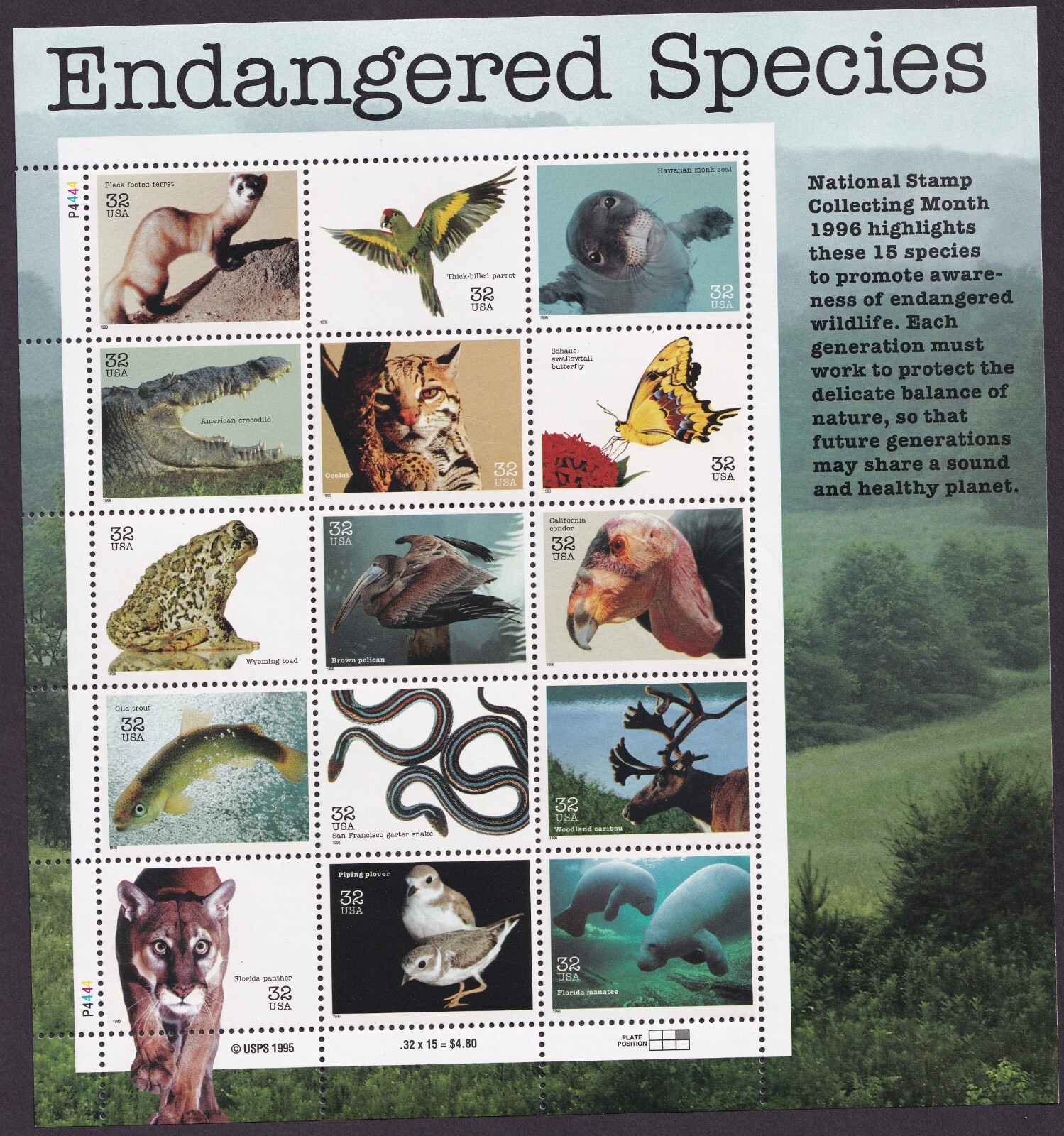 Scott #3105 Endangered Species Sheet of 15 Stamps - MNH