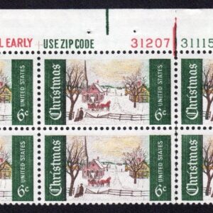 Scott #1384 Snowy Sunday Sleigh Ride New Haven Plate Block of 10 Stamps - MNH