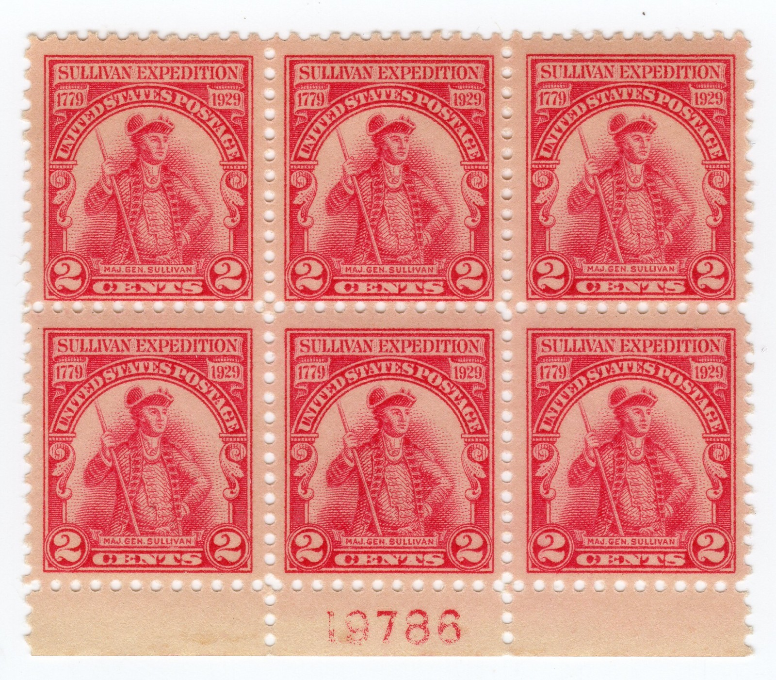Scott #657 Major General John Sullivan Plate Block of 6 Stamps - MNH P#19786