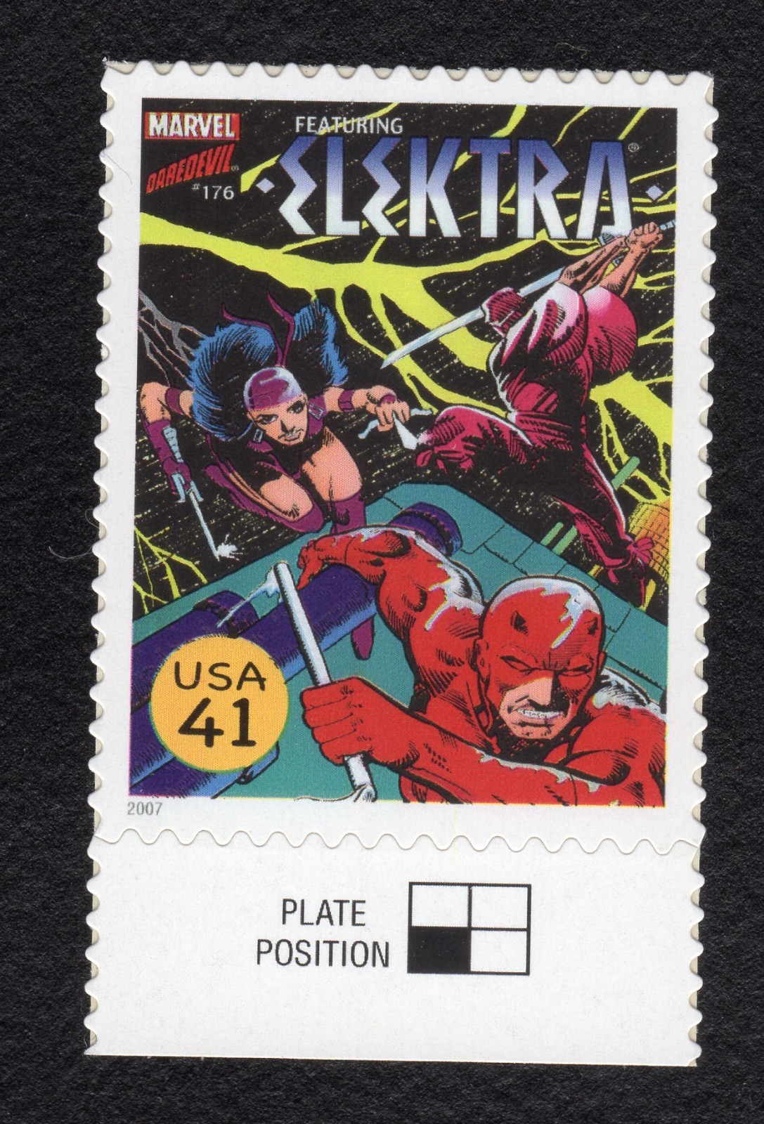 Scott #4159s Marvel's Cover of Elektra #176 Single Stamp - MNH w/Plate Position