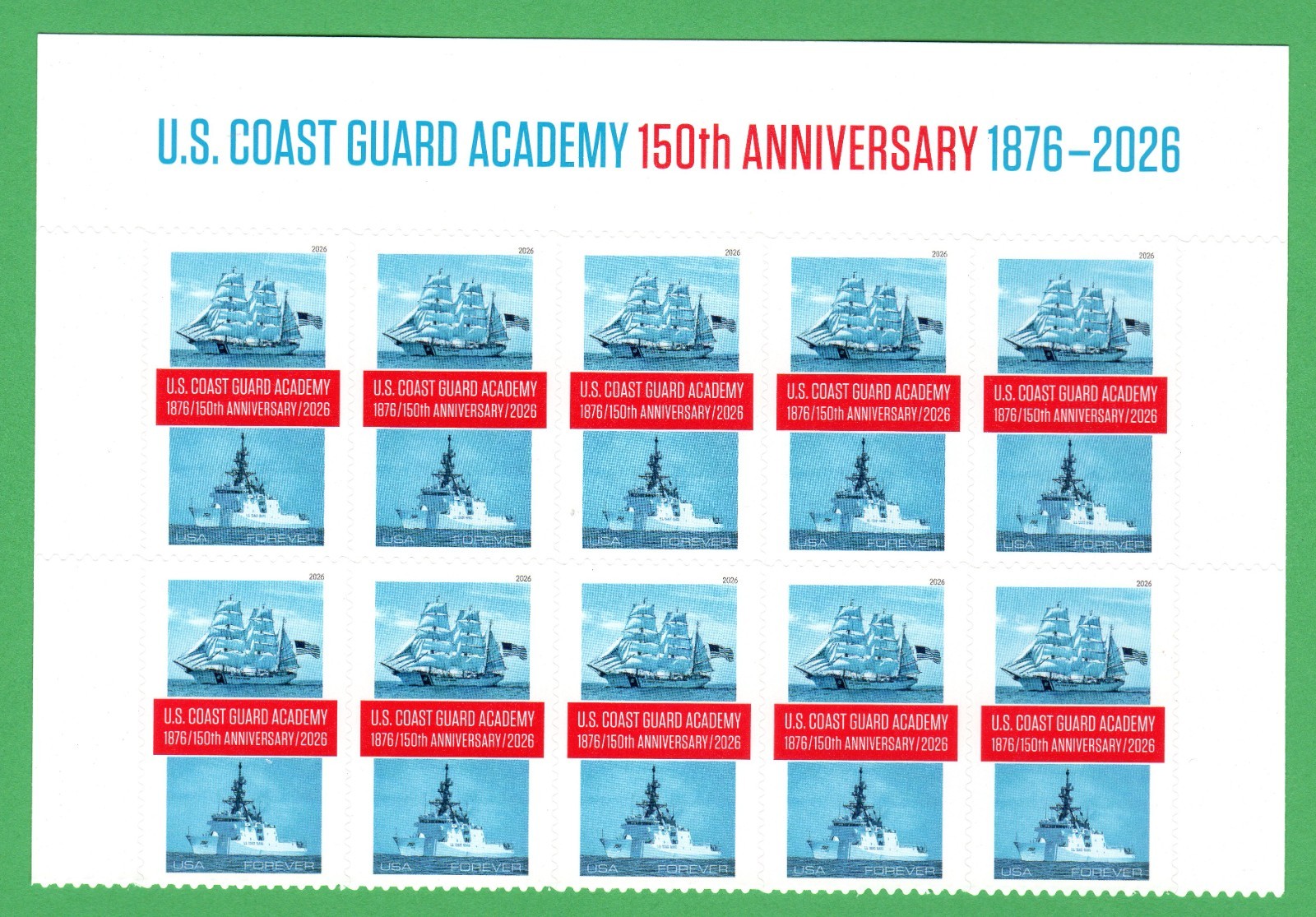 Scott #6117 Coast Guard Academy Anniversary Title Block of 10 Stamps - MNH