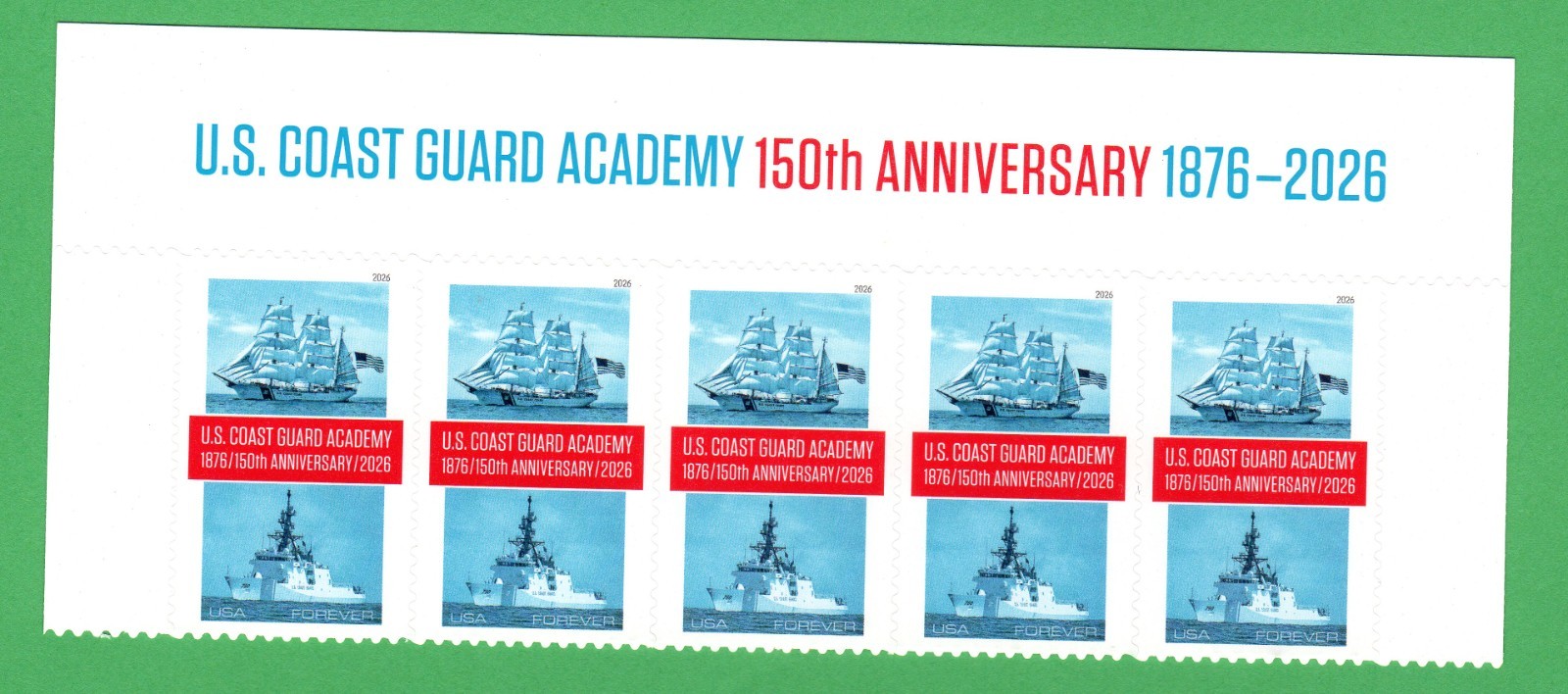 Scott #6117 Coast Guard Academy Anniversary Title Block of 5 Stamps - MNH