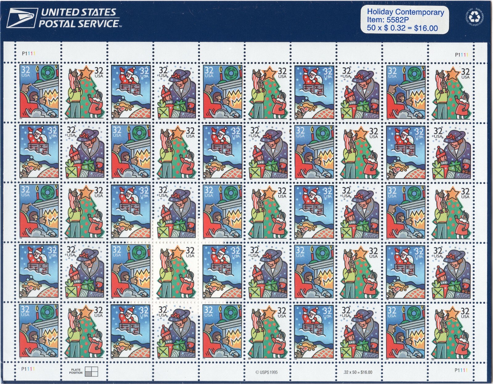 Scott #3111a (3108-3111) Christmas Family Scenes Sheet of 50 Stamps - Sealed