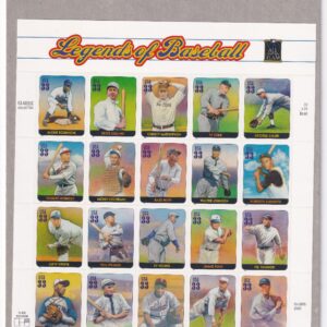 Scott #3408 Legends OF Baseball (Jackie) Sheet of 20 Stamps Sealed Brown