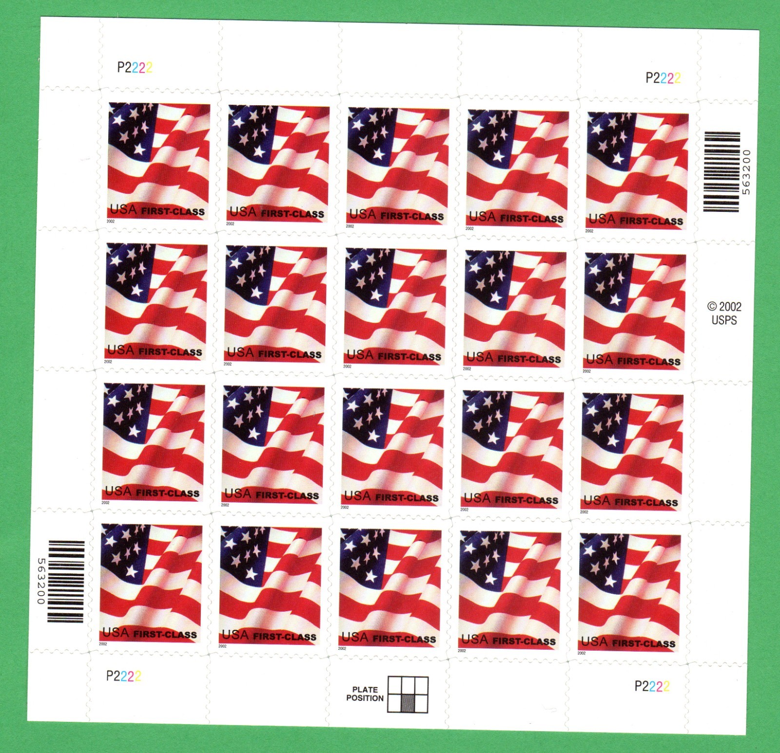 Scott #3621 Waving Flag Sheet of 20 Stamps - MNH P#P2222