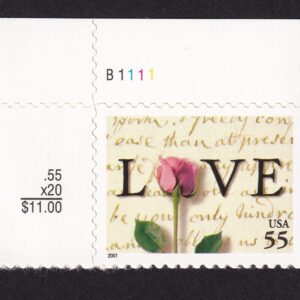 Scott #3499 Love Letters (Rose) Plate # Single Stamp - MNH UL