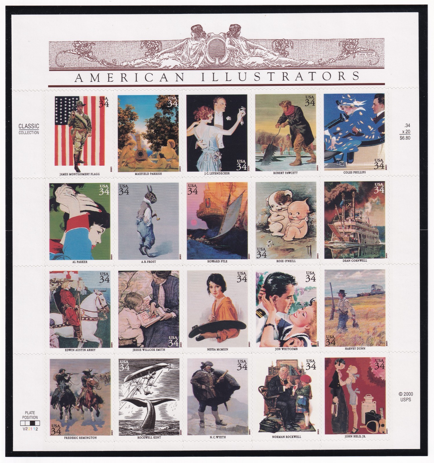 Scott #3502 American Illustrators Sheet of 20 Stamps - MNH in mount