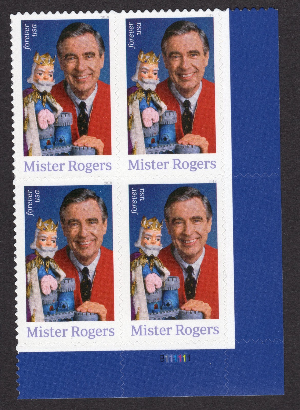 Scott #5275 Mister Rogers 2018 Plate Block of 4 Forever Stamps - MNH LR
