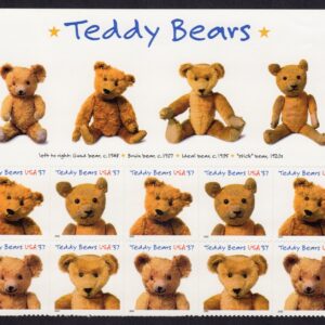 Scott #3656a (3653-56) Teddy Bears Title Plate Block of 10 Stamps - MNH