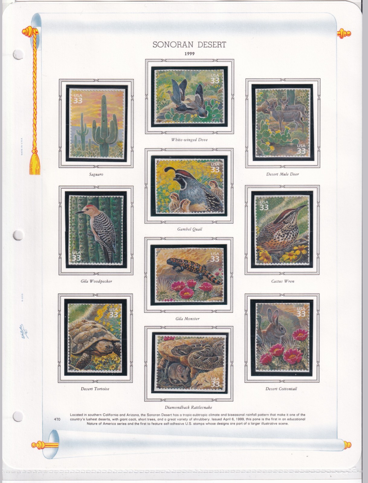 Scott #3293 Sonoran Desert (Nature Series) Set of 10 Stamps - MNH White Ace Page