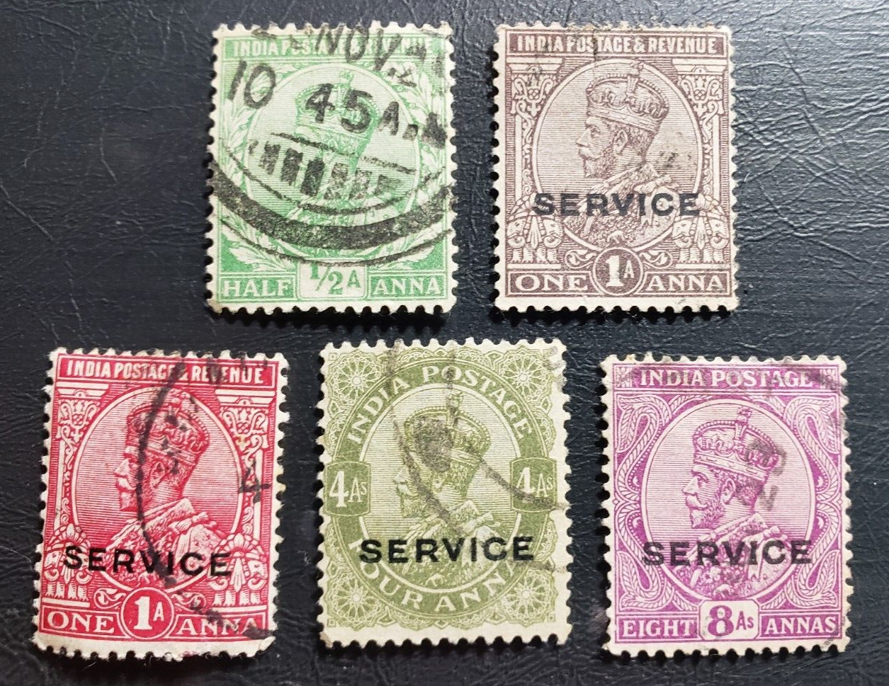 Stamp Asia India 1911 & 1922 set of 5, "King George V"