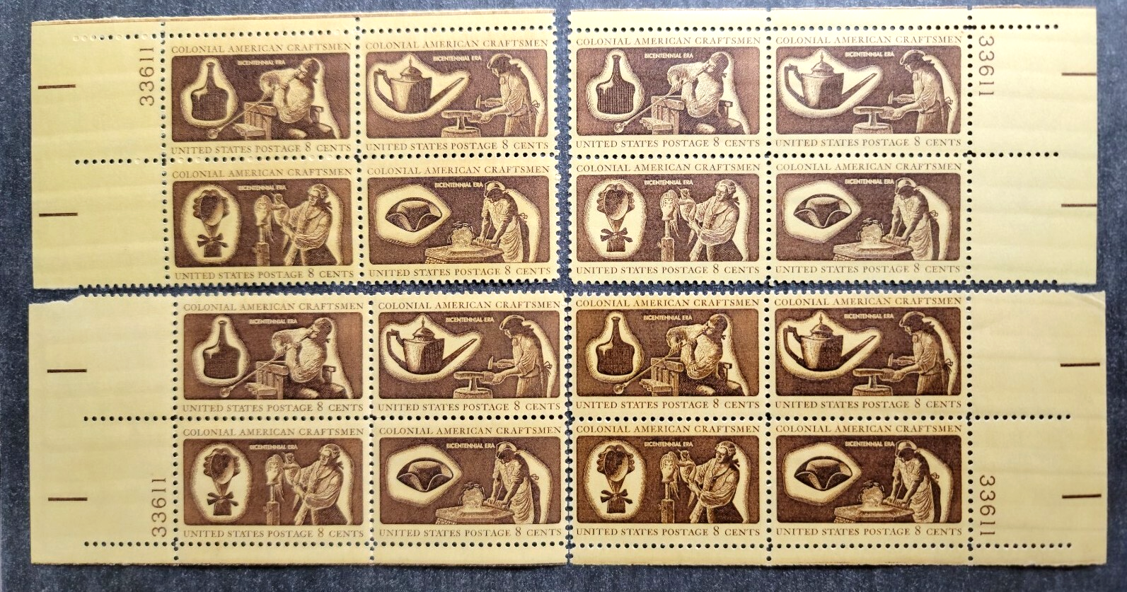 Scott #1459a Colonial Crafts Matched Set Plate Blocks of 4 Stamps - MNH P#33611
