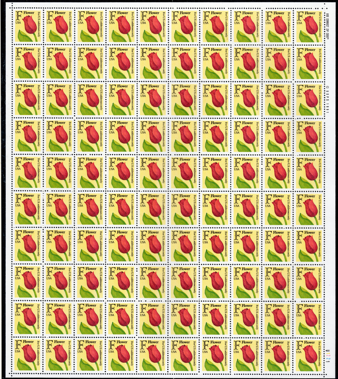 Scott #2517 F Series Tulip Sheet of 100 Stamps - MNH P#U1221 LR