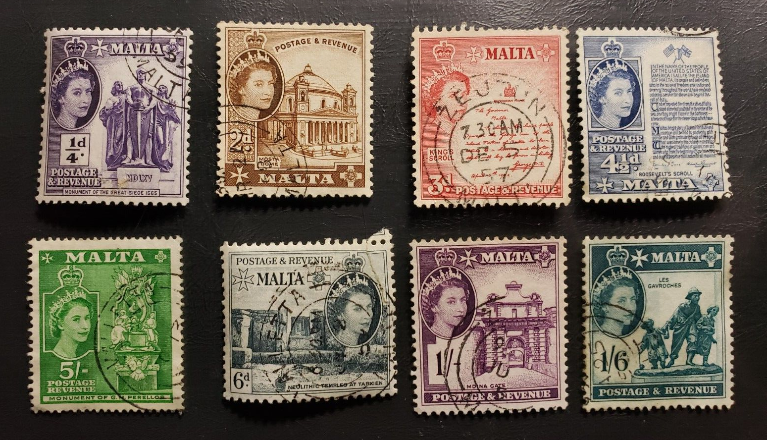 Stamp Europe Malta 1956 Set of 8 QEII A48 #246, 250, 252-4, 256-7, 260